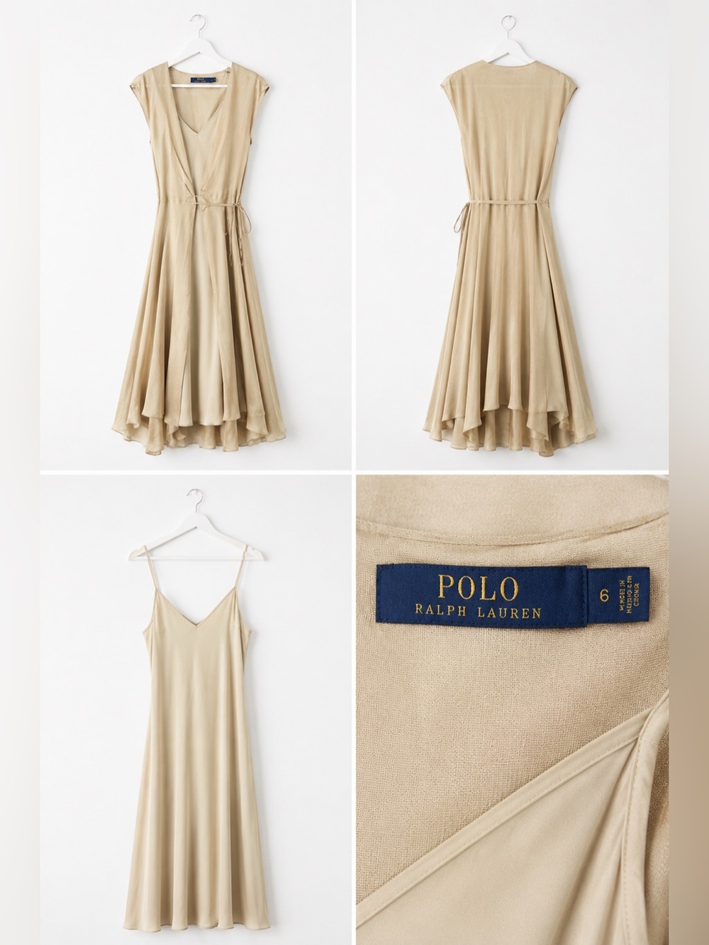 Polo Ralph Lauren Champagne Beige Layered Dress – Size 6 - Picture 2 of 8